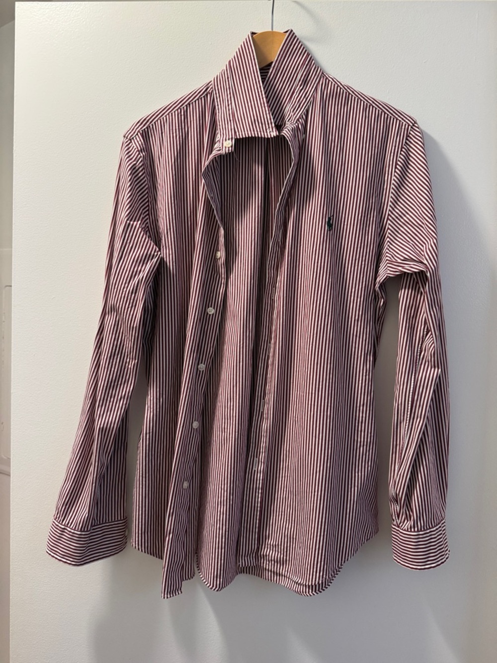 Ralph Lauren Burgundy and White Striped Dress Shirt